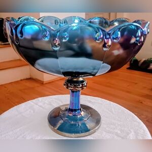 Vintage Indiana Glass Garland Blue Carnival Glass.(No Fruit) Pedalstal Compote